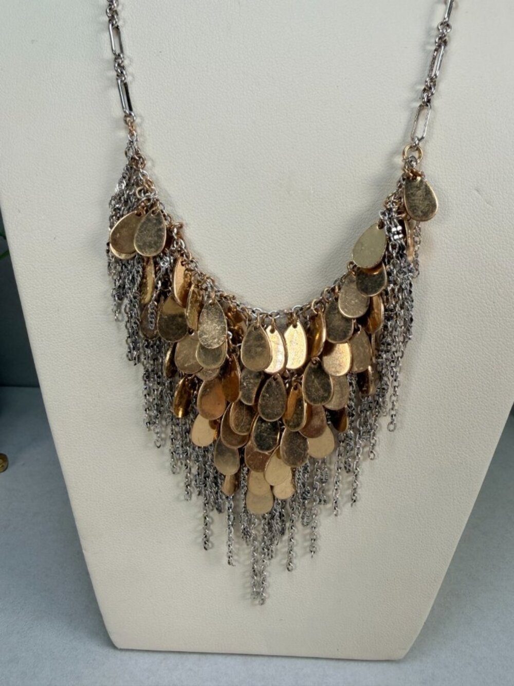 Zara Gold Tone Fringe Statement Necklace Layered Disc Bib NWOT